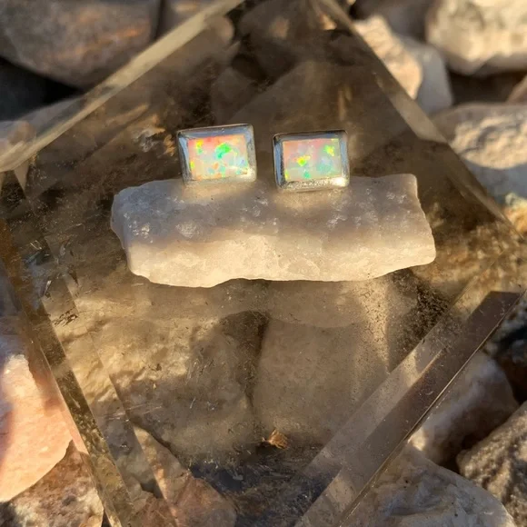 Opal Sterling Silver Stud Earrings - Picture 13 of 13